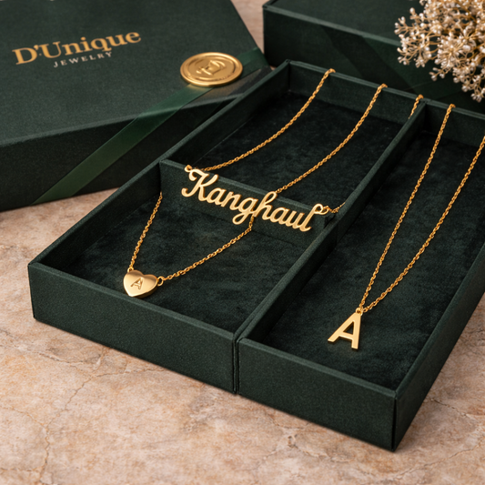 Signature Trio Set – Letterkette+ Herzinitialkette+ Namenskette