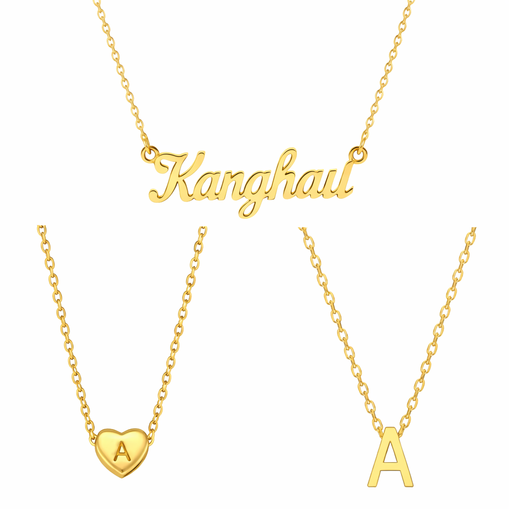 Signature Trio Set – Letterkette+ Herzinitialkette+ Namenskette