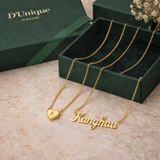 Love Duo Set– Herzinitialkette+ Namenskette